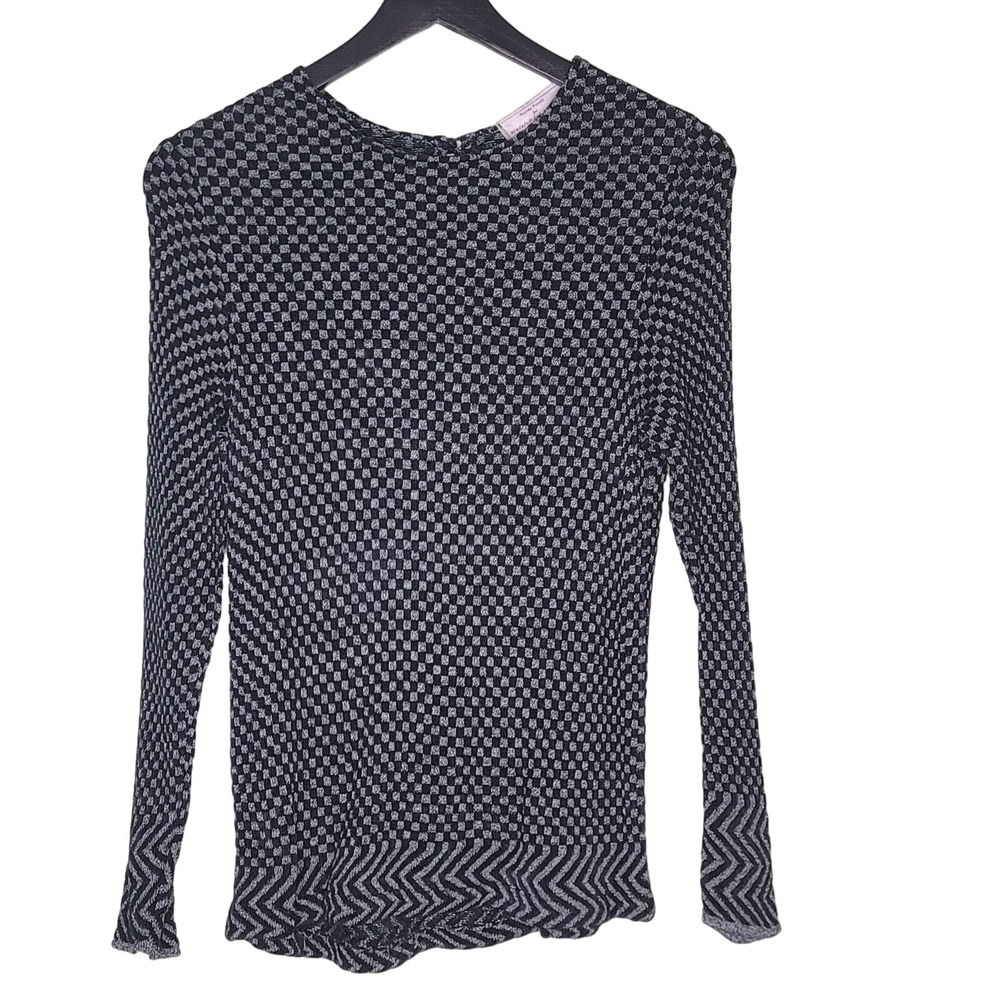 French Rags by Brenda French Gray Black Sweater M Check Long Sleeve Pullover USA